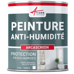 Peinture anti humidité pour des murs humides de salle de bain ou cave : ARCASCREEN-0-75L-jusqua-3m2-Blanc-Couleur / Aspect