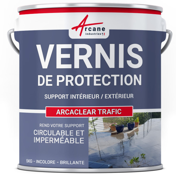 Vernis de protection polyuréthane pour résine et carrelage : ARCACLEAR Trafic-5kg-transparente-brillante-Couleur / Aspect