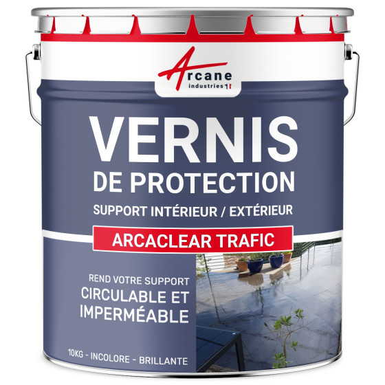 Vernis de protection polyuréthane pour résine et carrelage : ARCACLEAR Trafic-10kg-transparente-brillante-Couleur / Aspect