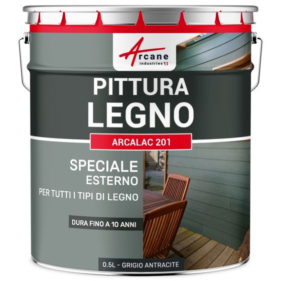 Vernice per legno esterno ed interno - ARCALAC 201 0.5 L Grigio Antracite - RAL 7016