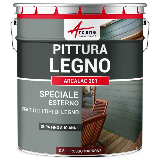 Vernice per legno esterno ed interno - ARCALAC 201 0.5 L Rosso Marrone - RAL 3011