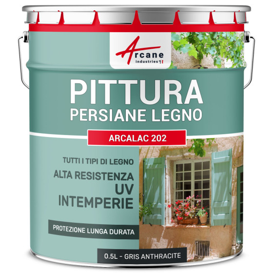 Vernice per Persiane in Legno: ARCALAC 202 0.5 L Grigio Antracite - RAL 7016