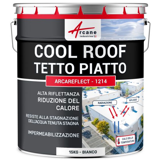 Vernice per tetti Coolroof resistente alla stagnazione dell'acqua: ARCAREFLECT - 1214 15 kg Bianco Vernice per tetti Coolroof resistente alla stagnazione dell'acqua: ARCAREFLECT - 1214 15 kg Bianco